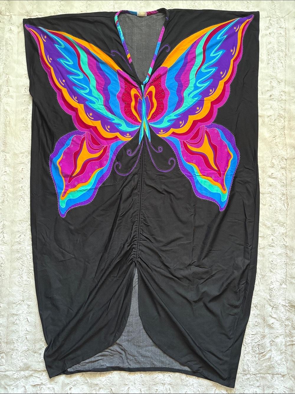 Vintage Cole of Calif Butterfly-Print Black kaftan swim cover up